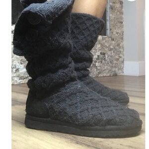 UGG classic cardy argyle knit black boot fold over Women Sz 7 Comfy